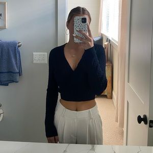 Current Air Navy Knit Wrap Top